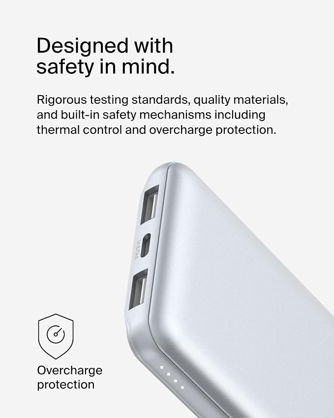 Belkin 10000mAh 15W 3 Port Power Bank, USB A to USB C Cable Included | Fast Charging, iPhone 17, Samsung Galaxy, Pixel, Airpods, iPad, Nintendo Switch 2, Battery Pack, USB C Port, USB A Port - Image 9