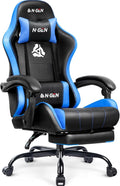 N-GEN GAMING Gaming Chair with Footrest, Lumbar Support, High-Back, Blue | Reclining Backrest, Linkage Armrests, Durable PU Leather, Adjustable Comfort for Extended Computer, Desk, or Home Office Use by N-GENGAMING