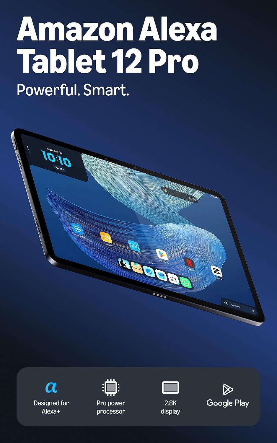 Amazon Alexa Tablet 12 Pro (all-new), 8GB RAM, 128GB, 12″ stunning 2.8K display, All-day battery, With Google Play, Designed for Alexa+, Graphite by Alexa Tablet