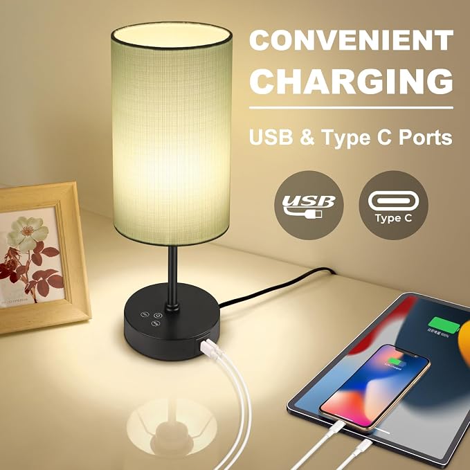 Table Lamp for Bedroom, 3 Color Temperatures, 7 RGB Colors, Adjustable Brightness, Dual USB Charging Ports, Ambience Nightstand Light with Blue Shade, Desk Lamp for Kids Reading Home Office - Image 5