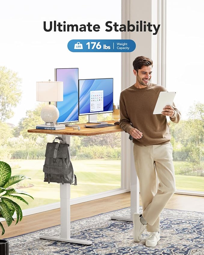HUANUO Electric Standing Desk, Whole Piece Desktop, Adjustable Height Computer Desk, 4 Height Memory Settings, Sit Stand Up Desk for Home Office, 48" x 30", Light Vintage - Image 5