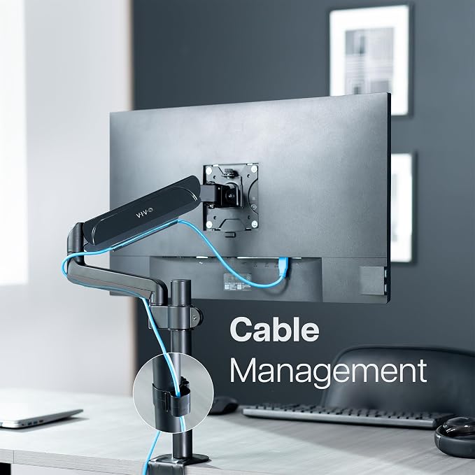 VIVO Single Monitor Arm Mount for 17 to 32 inch Screens - Tension Height Adjustment, Full Articulating Tilt, Swivel, Heavy Duty VESA Stand with Desk C-clamp and Grommet Option STAND-V001K - Image 9
