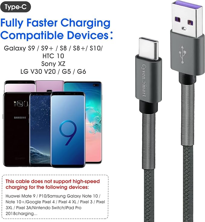 [5Pack 3ft] Compatible with Samsung Galaxy S9 S10 S8 Plus Charger Cord(3A Fast Charging), TPE USB C Type Charger Cable,USB A to Type C Replacement for Samsung A32/A12/A10e/A20/A51 20/9/8,LG-Gray - Image 6