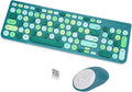 Wireless Keyboard and Mouse Combo, Retro Typewriter Keyboard with Round Keycaps, 2.4GHz USB Cute Wireless Keyboard Mouse for Computer, Desktop (Green) by GUKJOB