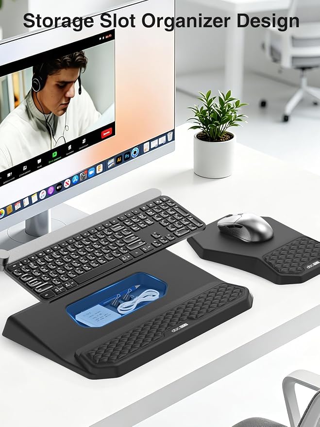Ergonomic Wrist Rest with Keyboard Stand and Mouse Pad for Easy Typing | Keyboard Holder with Storage Slot, Mousepad for Carpal Tunnel Pain Relief with Massage Bulge and Slow Rebound Memory Foam - Image 4