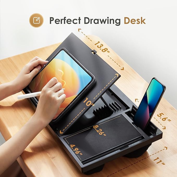 Laptop Lap Desk with 8 Angles – Up to 15.6" Laptop, Black | Built-in mouse pad, phone & pen slots, dual-cushion base, anti-slip design, raises the screen, for home office, bed, sofa - Image 4