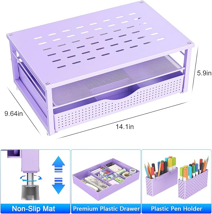 gianotter Desk Organizers and Accessories, Monitor Stand with Drawer and 2 Pen Holder, Purple Desk Accessories, Computer Stand Suitable for Offices and Dormitories (Purple) | Monitor Riser Computer Stand Desk Organizers and Accessories Desktop Organize... - Image 6