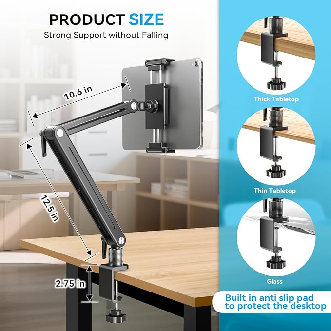 Jakeko Magnetic Portable Monitor Stand 15.6" - up to 16" 18.5" 22 inch Tablet Holder for iPad VESA Mount 75mm for Desk Adjustable Foldable 360° Swivel (Up to 16.5'') - Image 3