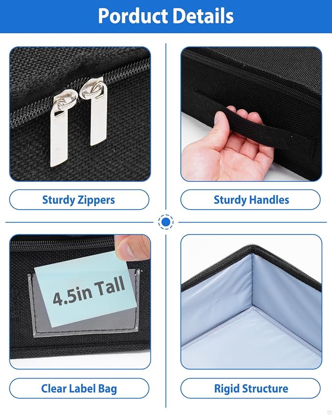 4.5-In Low Profile Under Bed Storage, Rigid Support, 2 Pack, Black | Thin Clothes Storage, Rigid Sides & Bottom, Zipped Lid, Reinforced Handles, Limited Clearance, Couches, Cribs, Dorm Beds - Image 6