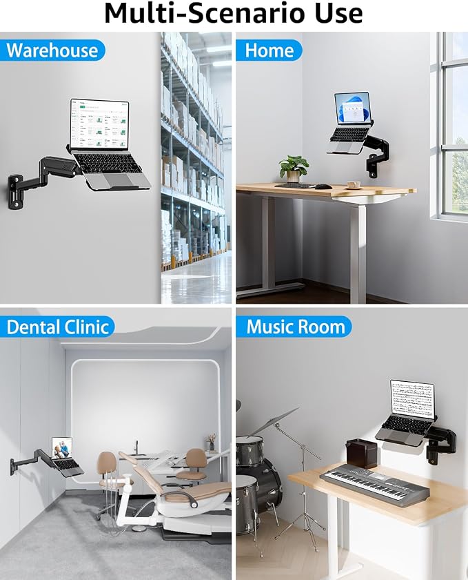 MOUNTUP Laptop Wall Mount, Adjustable Laptop Mount for Max 17" Notebook or Max 32" Monitor, Wall Mount Laptop Holder Holds 4.4-22lbs, 2-in-1 Laptop Arm with Ventilated Tray - Image 7