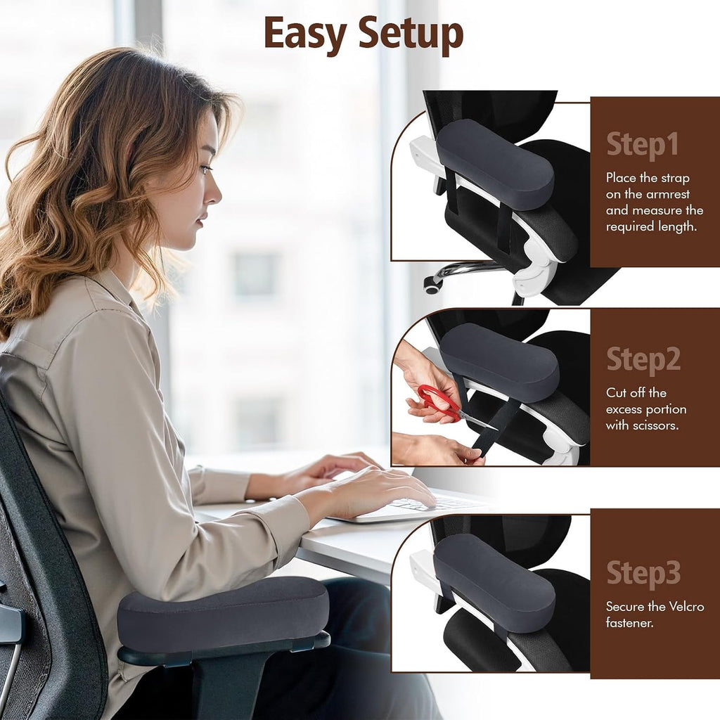 2-Pack Non-Slip Armrest Pads for Office & Gaming Chairs - Ergonomic Forearm Support Pillow for Desk, Computer & Wheelchair, Pressure Relief Cushions (Dark Gray) - Image 4