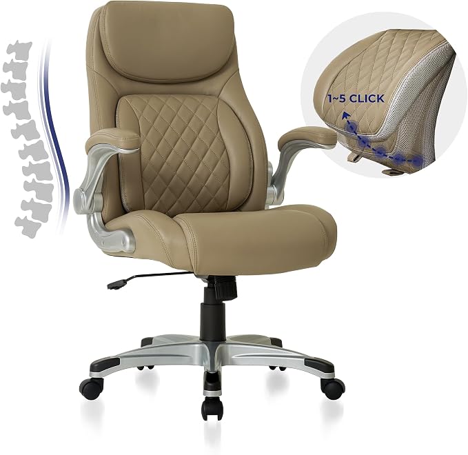 Nouhaus Ergonomic Office Chair Premium Microfiber Leather Adjustable Lumbar Support & Armrests, High Back Comfy Desk Gaming Chairs Executive Computer Swivel Chair Tilt Function(Posture,Taupe) by Nouhaus