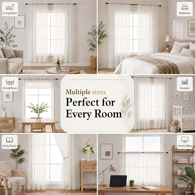 Ivory Sheer Curtains 96 Inches Long 2 Panels for Living Room 52" W | Elegant Airy Sheer Curtain for Bedroom, Light Filtering Window Treatments, Rod Pocket, 2pcs Each 52" Width x 96" Long - Image 8