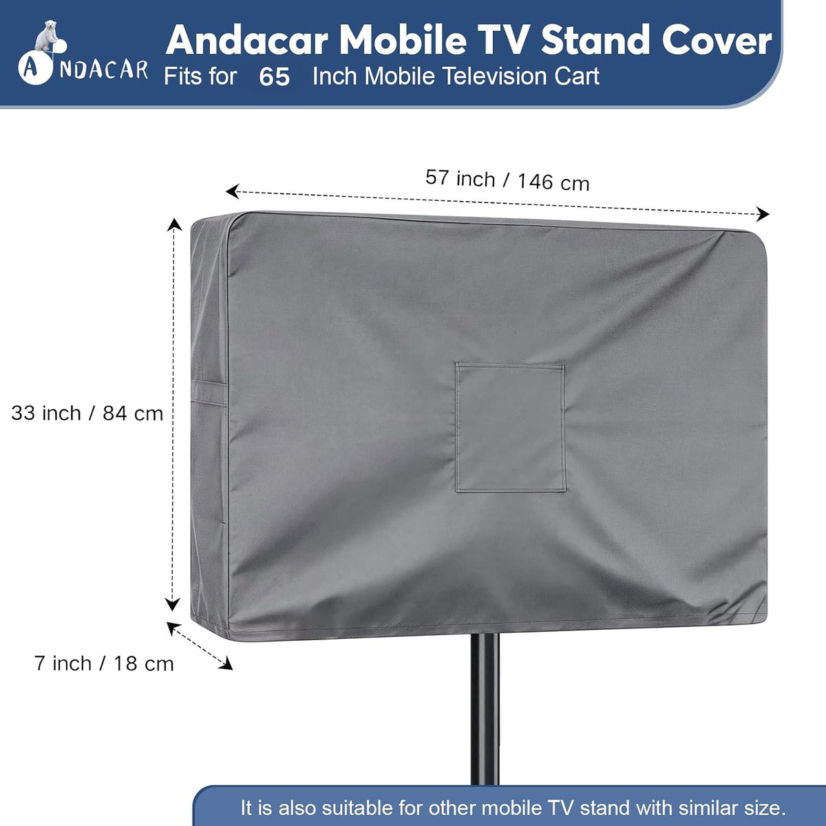 Mobile TV Stand Cover for 65 Inch Mobile TV Cart 57×7×33 In Grey - Image 3