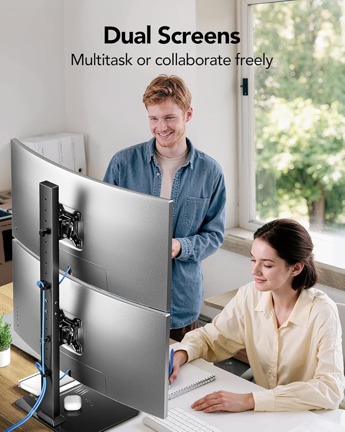 HUANUO Dual Monitor Stand for 13 to 34 Inch, Max Load 44 lbs, Vertical Monitor Mount, Freestanding Monitor Riser with Swivel, Tilt, Rotation, 13 Height Settings, Max VESA 100x100 - Image 5