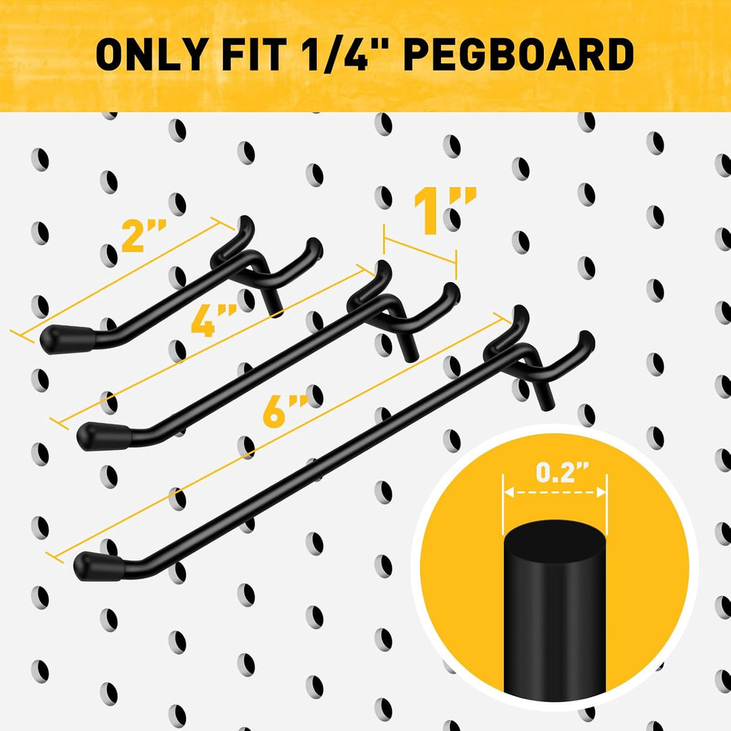 66-Piece 2/4/6 Inch Extra Thick Pegboard Hooks, Heavy Duty Peg Board Organizer Accessories, Peg Board Tool Hangers Fit for 1/4" Pegboard Hanging Tools Garage, Workshop, and Craft Storage - Image 3