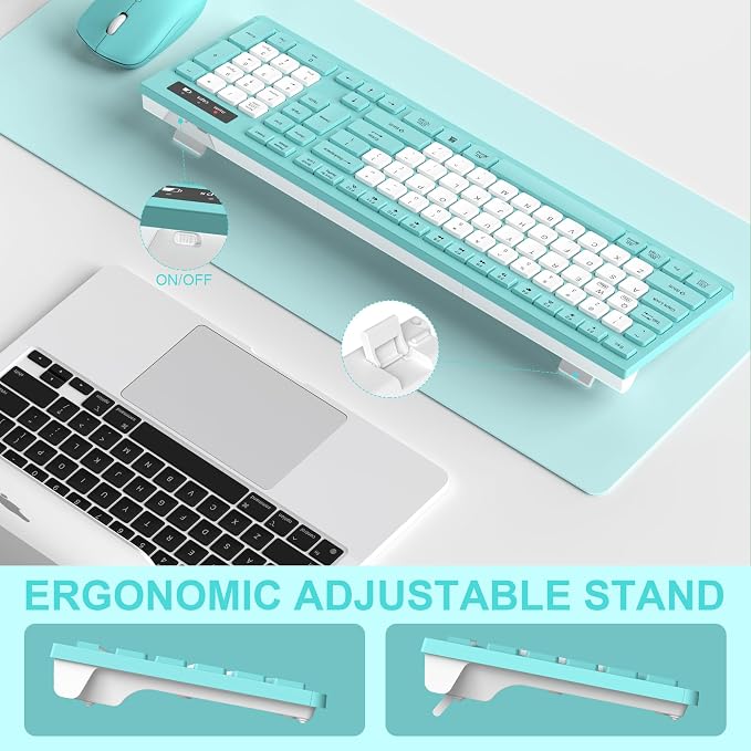 Wireless Keyboard and Mouse Combo Silent for Office and Home(Tifany Blue-B) | 2.4G Full Size Silent Cordless Keyboard with Tilt Legs,3-Level DPI Quiet Mouse,for Windows/Mac OS/Desktop/Laptop/PC - Image 5