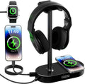 Headphone Stand with Fast Wireless Charging Pad and 2 USB Charging Ports, Suitable for Gaming, DJ, Wireless Earphone Accessories by cozoo