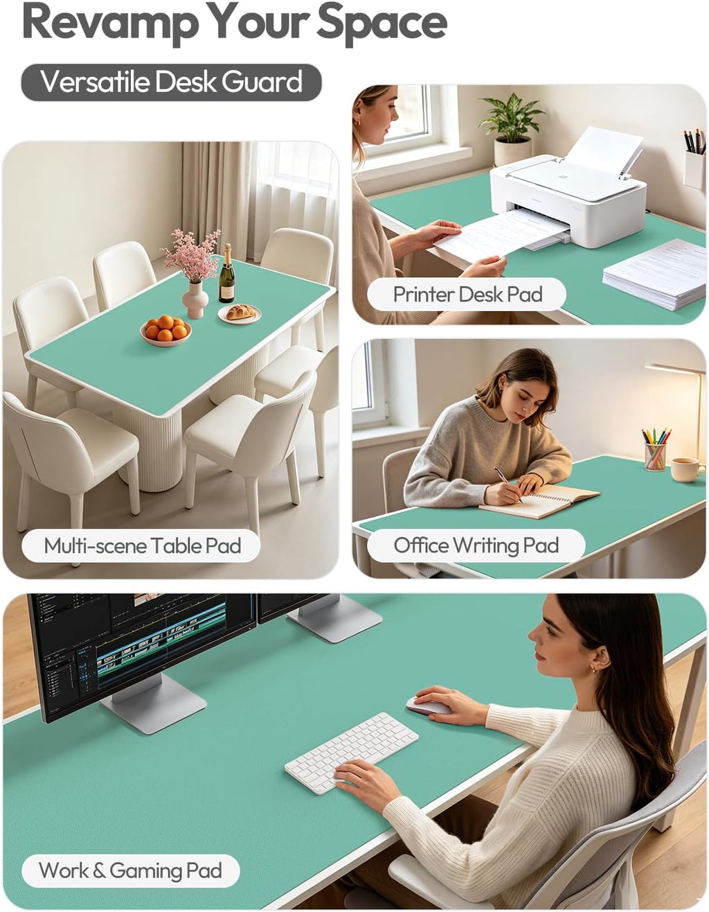 YSAGi Leather Desk Pad Protector, Office Desk Mat, Large Mouse Pad, Non-Slip PU Leather Desk Blotter, Laptop Desk Pad, Waterproof Desk Writing Pad for Office and Home (Green-Blue,55" x 24") - Image 8