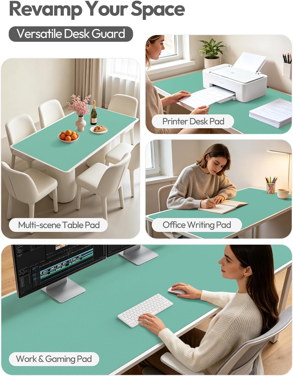 YSAGi Leather Desk Pad Protector, Office Desk Mat, Large Mouse Pad, Non-Slip PU Leather Desk Blotter, Laptop Desk Pad, Waterproof Desk Writing Pad for Office and Home (Green-Blue,55" x 24") - Image 8