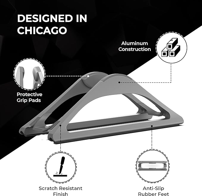 HumanCentric Vertical Laptop Stand for Desks Space Grey, MacBook Adjustable | Upright Adjustable Holder to Dock Apple MacBook Stand, and Other Laptops to Organize Work & Home Office, Automatic Grip - Image 5