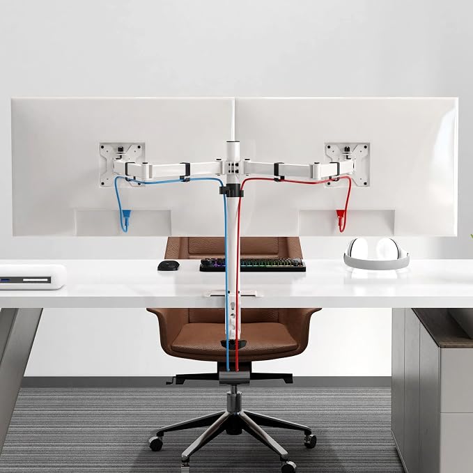 Pholiten Dual Monitor Stand, Heavy Duty Adjustable Monitor Arm Desk Mount for 2 Screens up to 42Inches, Tilt, Swivel, Rotate, Supports Tilt, Swivel, Rotate, Supports 22 lbs per Arm,White - Image 6