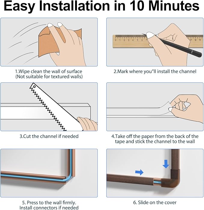 Yecaye Cord Hider, 113in One-Cord Cable Raceways, W0.59in H0.4in, Cherry | TV Cord Covers for Wires on Wall, Easy Install Cable Management Kit for 2 Small Wires - Image 6