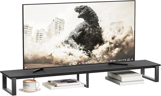 aboxoo 59" Large TV Riser Stand for 32-75 Inch TV, TV Shelf with Steel Legs | Black TV Riser Stand with Storage, Tabletop TV Riser for Home Living Room, Study Office, Fit TV, Monitor, Laptop by aboxoo
