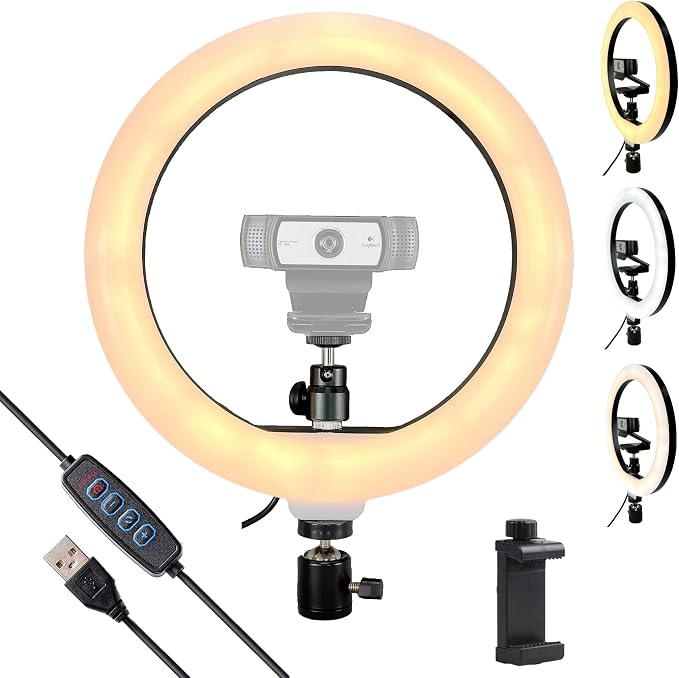 Webcam Light, Ring Light for Logitech Webcam C920,C922x,C930e,Brio 4K,C925e,MX Brio 4K,StreamCam,Brio 500,C615 1/4'' Screw Hole- 10'' Light (Without Tripod and Stand) by AcetakenMount