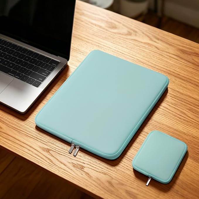 RAINYEAR 14 Inch Laptop Sleeve Case with Accessories Pouch, Mint Green | Protective Case Padded Carrying Cover Zipper Computer Bag Compatible with 14 Inch Notebook Tablet Chromebook Laptop - Image 6