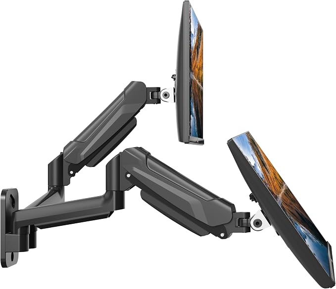 BONTEC Dual Monitor Wall Mount for 13-32 Inch Screens, VESA 75x75/100x100mm | Height Adjustable Gas Spring Arm with Tilt, Swivel & Rotate, Hold Up to 19.8 lbs, Fully Adjustable, Office & Home Use by BONTEC