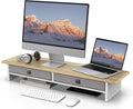 Fenge 35 Inch Monitor Stand with Drawer Storage, Computer Riser for Desk | Wooden Computer Shelf, 2 Tiers, for Dual Monitor/Laptop/PC/TV/Printer up to 55Lbs, Home Office Desk Organizer by Fenge