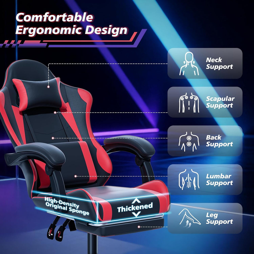 Magshion Video Gaming Computer Chair with Footrest, Red - Image 5