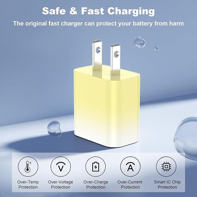 GREPHONE iPhone Charger Fast Charging,20W PD USB C Wall Charger 4 Pack with 6FT Fast Charging Cable - Fast Charger for iPhone 14/14 Pro Max/13/13 Pro/12/12 Pro/11/11 Pro/XS, iPad(Yellow) - Image 2
