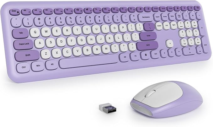surmen Purple Keyboard and Mouse Wireless, Cute Wireless Typewriter, Full Size Slim Silent Round Keys Aesthetic Keyboard for Home and Office(Colorful Purple) by SURMEN