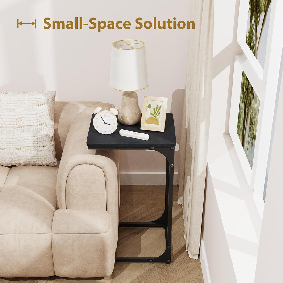 C Shaped End Tables Couch Table TV Trays Set of 2, 11.8" Wide, Black - Image 5