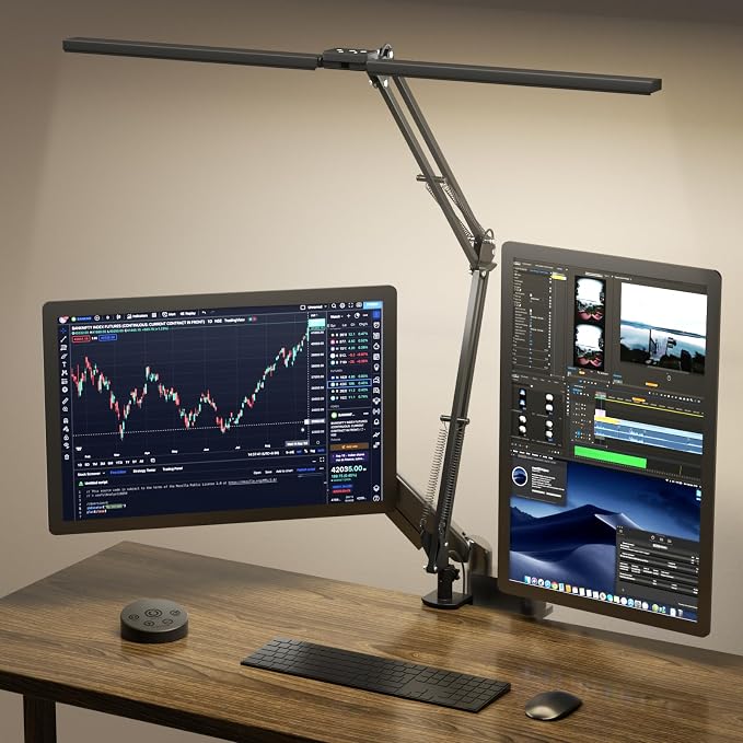 Led Desk Lamp for Home Office - 2400LM Ultra Bright Desk Light -Eye Caring Desk Lamp with Clamp - Adjustable Office Lamp with Remote Control- Easy Installation - 24W Black by SKYLEO