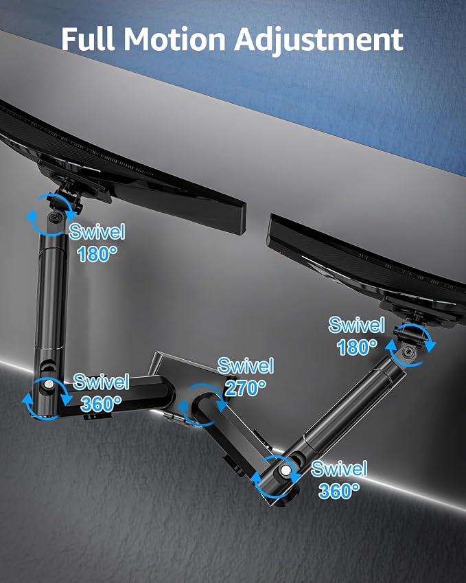 Dual Monitor Arm for 17-32" Computer Screens, Monitor Mounts 22lbs per Arm | Full Motion Monitor Desk Mounts for 2 Monitors, Gas Spring Desk Mount, VESA Mount, Freelift Pro - Image 6