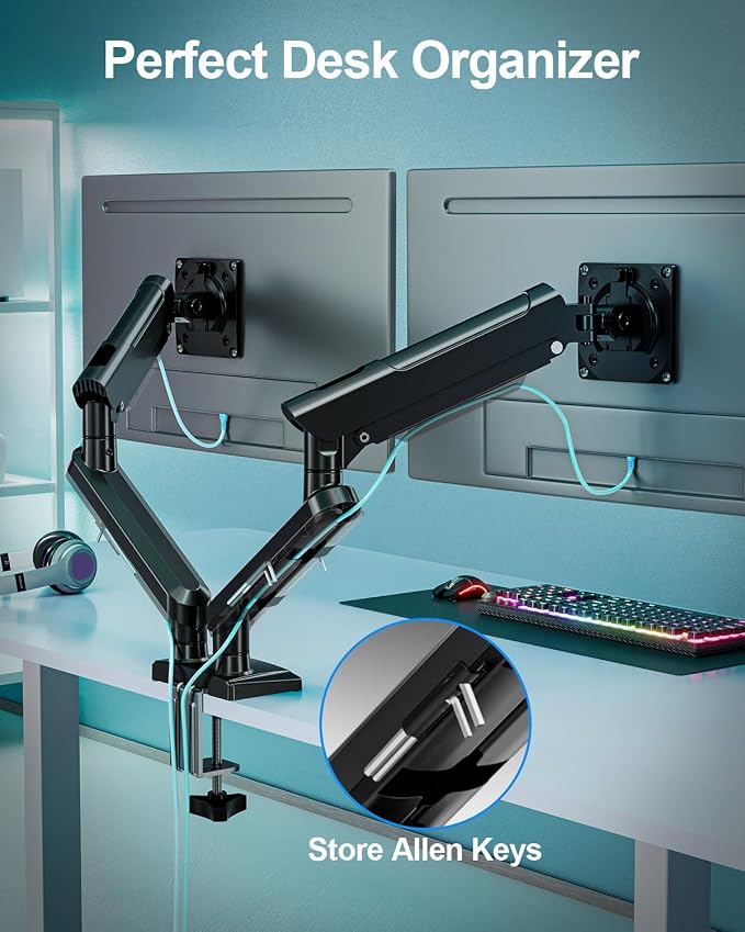 Dual Monitor Desk Mount, 13-32 inch Adjustable Full Motion Monitor Arm, Computer Display Stand Holder with Clamp and Grommet Base, Fits 4.4 to 22lbs Screens, VESA Mount Bracket, Black, Freelift Pro - Image 3