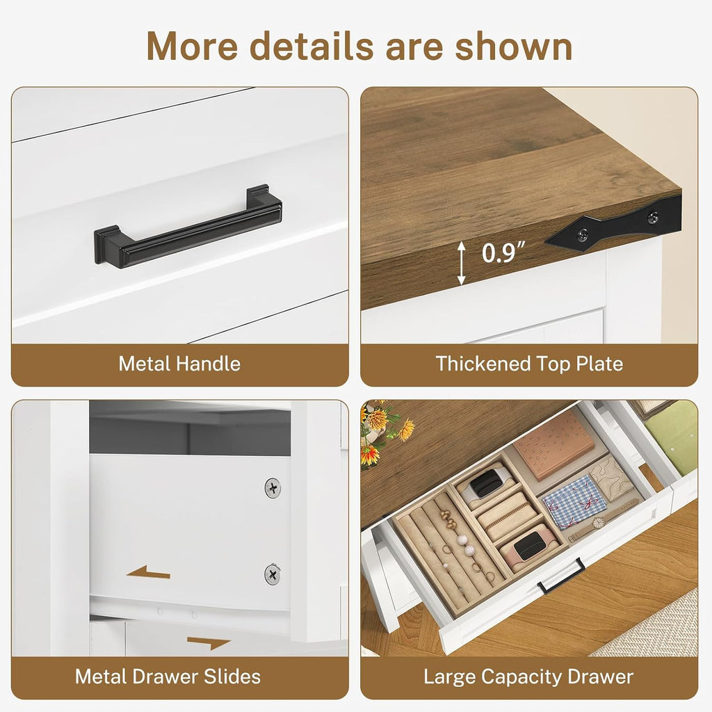 47.2" Dresser for Bedroom, White 6 Drawer Dresser with Metal Handles, Wood Dressers & Chests of Drawers for Closet, Farmhouse Dressers for Bedroom, Entryway, White - Image 7