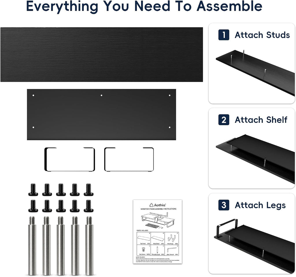 Aothia 2-Tier Monitor Stand, 35 in Desk Riser with Storage, Black - Image 8