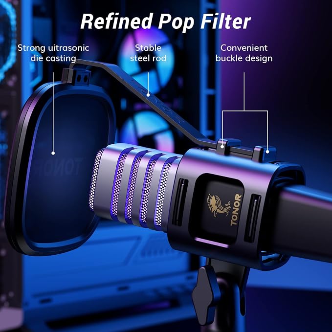 TONOR USB Gaming Microphone, RGB Streaming Microfono Set, PC Podcast Recording Computer Mic for PS4/5, Discord, Twitch, Cardioid Condenser Mic with Adjustable Boom Arm Stand TC30S+ - Image 5