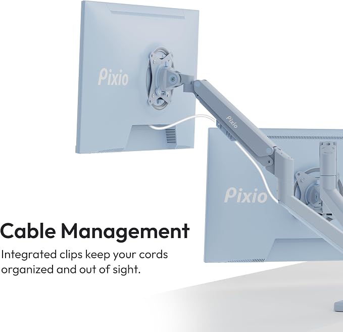 Pixio PS1D Wave Blue Dual Monitor Arm Stand Desk Mount - Fits up to 32 inches Monitors and up to 19.8lbs. VESA Compatibility and Integrated Cable Management - Image 5