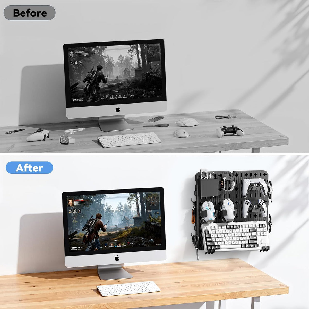 KDD Keyboard and Mouse Display Stand Holder, Wall Mount Office Organization Pegboard Combination Kit with Pen holder, Hooks, Headset & Controller Stand for Office & Home Hanging Organizer Storage - Image 3