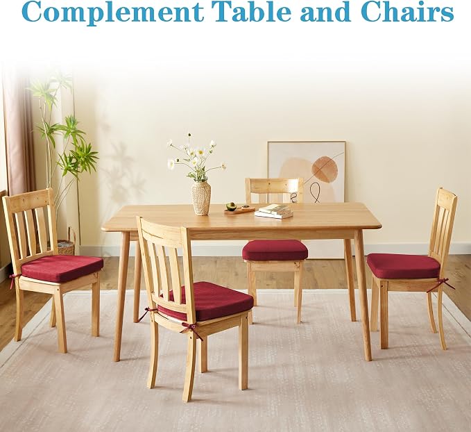 IASEAHK Chair Cushions for Dining Chairs Set of 6, Non Slip Kitchen Chair Pads, 17" x 16" x 2", Indoor Dining Chair Cushions with Ties, D-Shaped Seat Cushions for Kitchen Chairs, Red - Image 6
