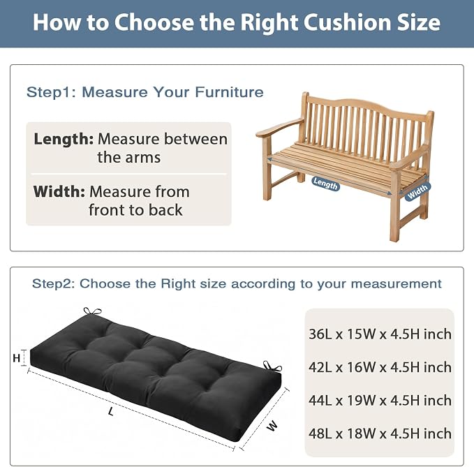 42 Inch Bench Cushions for Indoor Furniture | Super Soft Rectangle Bench seat Cushion Pad with Non-Slip Bottom, Waterproof Bench Pad for Window Porch(Black, 42x16x4.5In) - Image 5