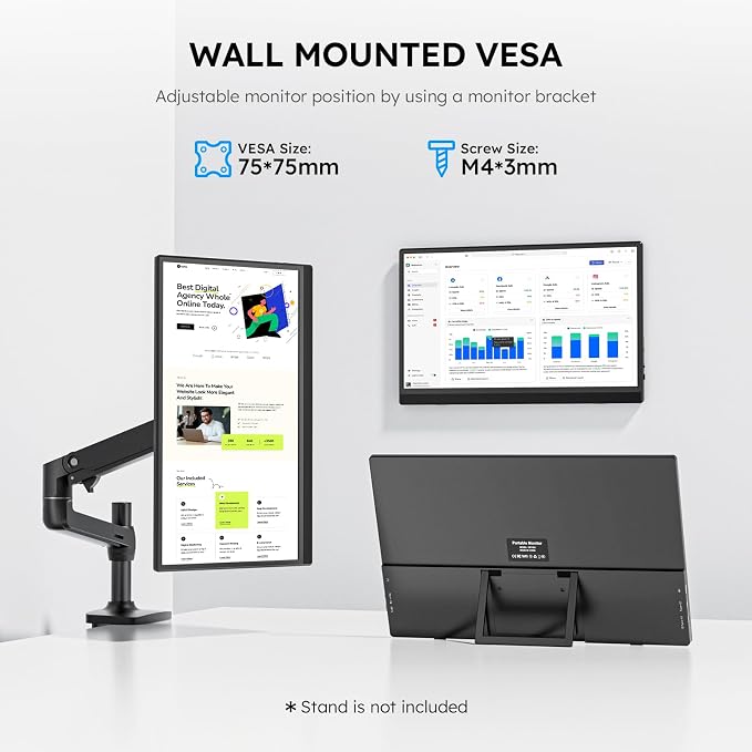 Portable Monitor for Laptop FHD 15.6" 1080P Ultra-Slim USB-C&HDMI | External Second Screen for Laptop Travel Monitor, Dual Speaker-Screen Extender for PC/Mac/Phone/PS4/5/Xbox/Switch-VESA*2 - Image 2