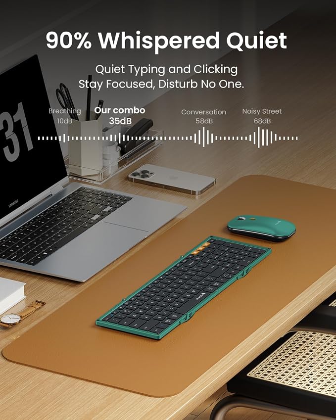 ProtoArc XKM01 Full-Size Foldable Keyboard Mouse Combo for Travel - Green | 105-key keyboard, slim mouse, hard case and phone stand; 3-device Bluetooth & 2.4G switching, for travel office use - Image 7