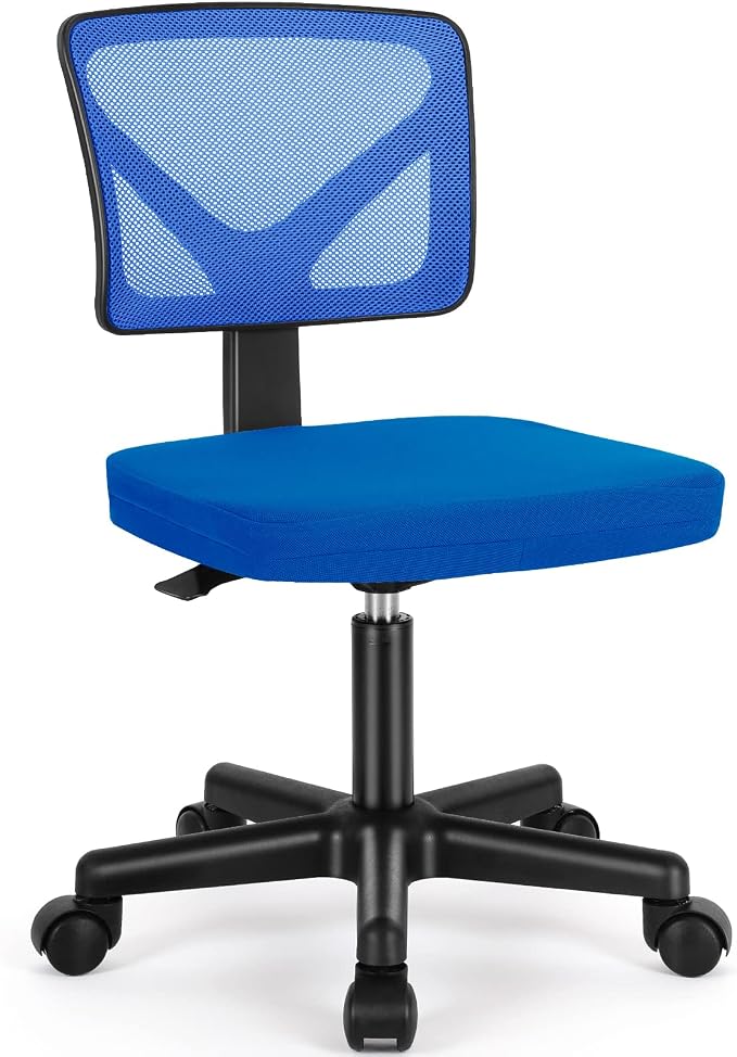 Sweetcrispy Small Armless Desk Chair, Mesh Rolling Office Chairs | Adjustable Ergonomic Lumbar Support, Low-Back, Swivel Wheels, Home Work, Bedroom, Study, Student, Adults, Classic Blue by Sweetcrispy