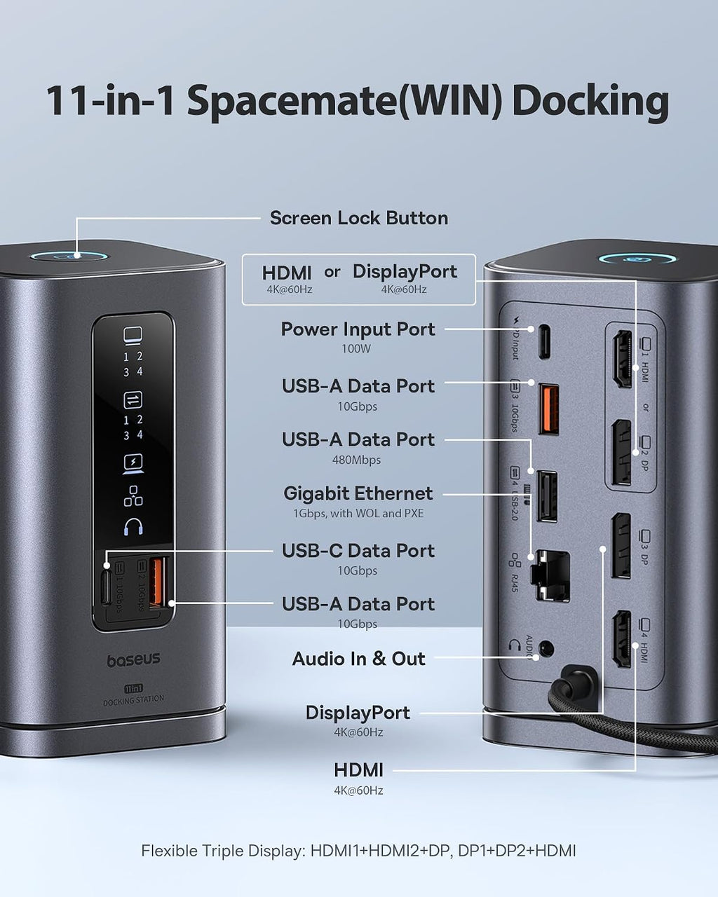 Baseus Spacemate Docking Station 11-in-1 with Triple Display for Windows - Image 2